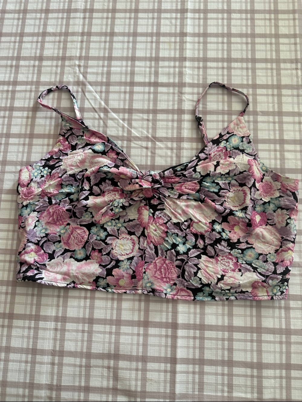 Floral Spaghetti Strap Crop Top - Pink & Black